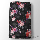 Black Bunch Rose 3D Floral Printed Fabric Material